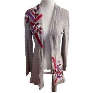 Nic + Zoe Embroidered Floral Open Front Cardigan Sweater Size Small